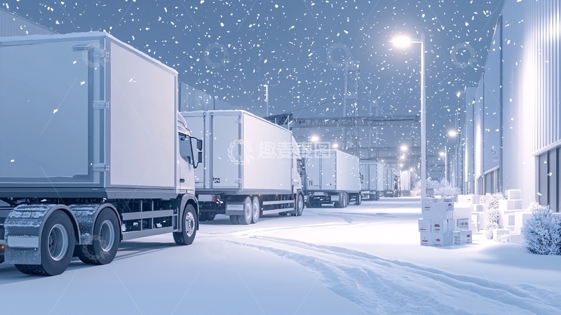 高清大图下载【趣麦麦图】雪夜中的白色货车车队