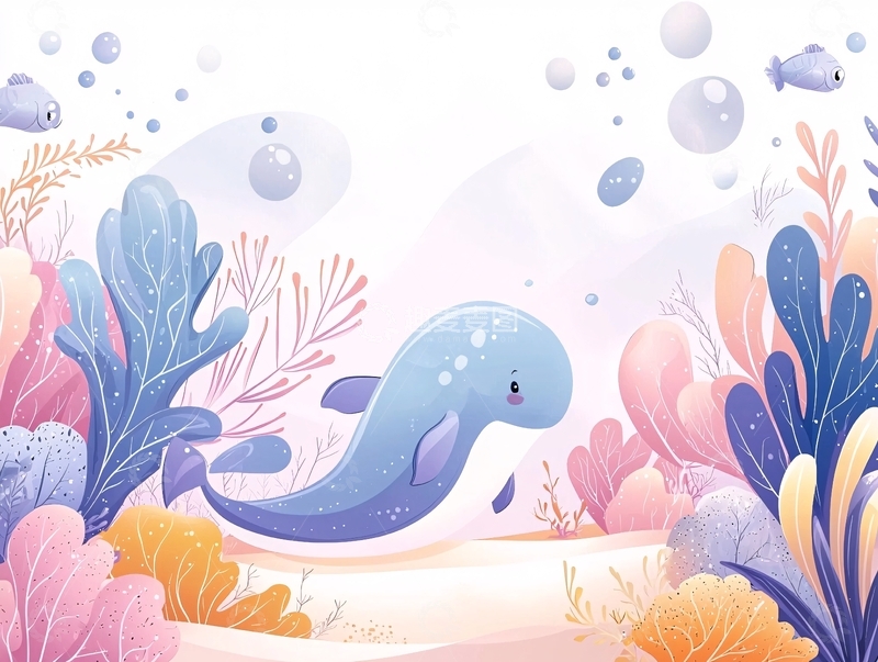 高清大图下载【趣麦麦图】可爱蓝色小鲸鱼海底世界