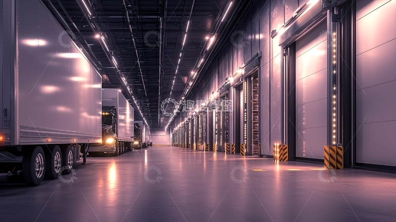 高清大图下载【趣麦麦图】仓库内部停着货车