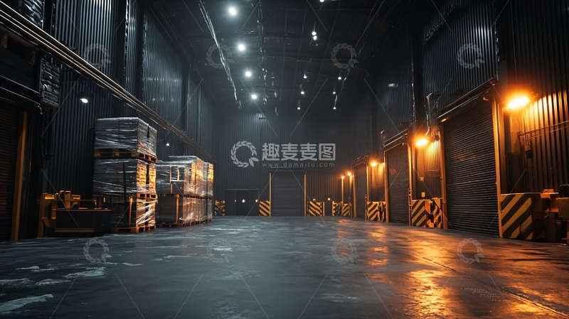高清大图下载【趣麦麦图】黑暗仓库堆满货物