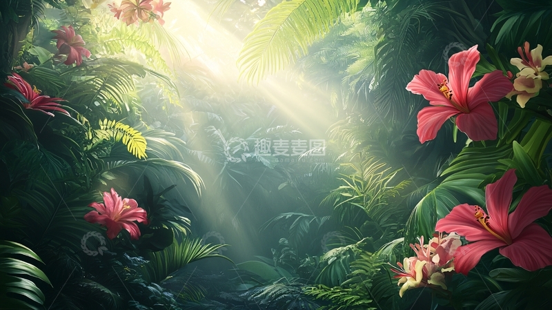 高清大图下载【趣麦麦图】热带雨林阳光花朵