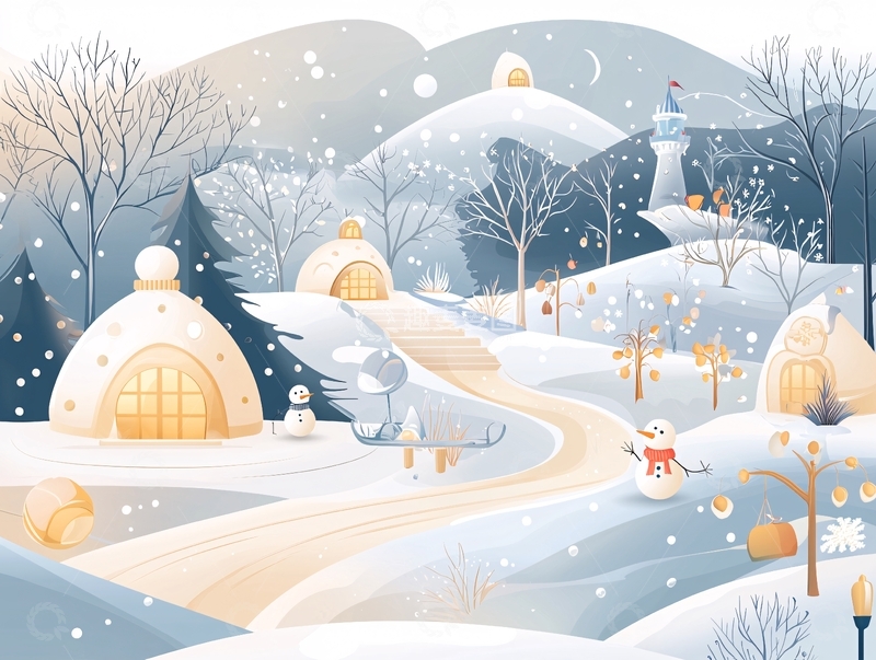 高清大图下载【趣麦麦图】冬日雪景中的童话小镇