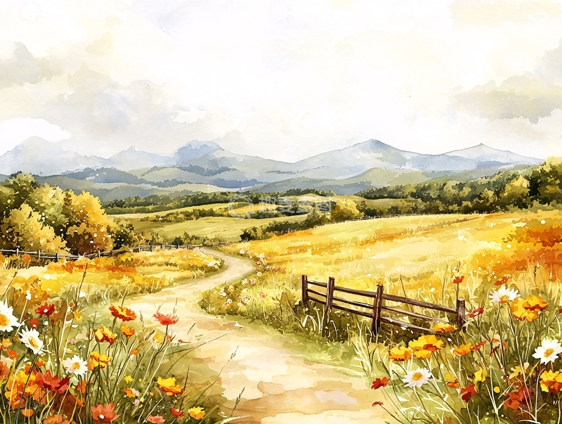 高清大图下载【趣麦麦图】田园风光水彩画