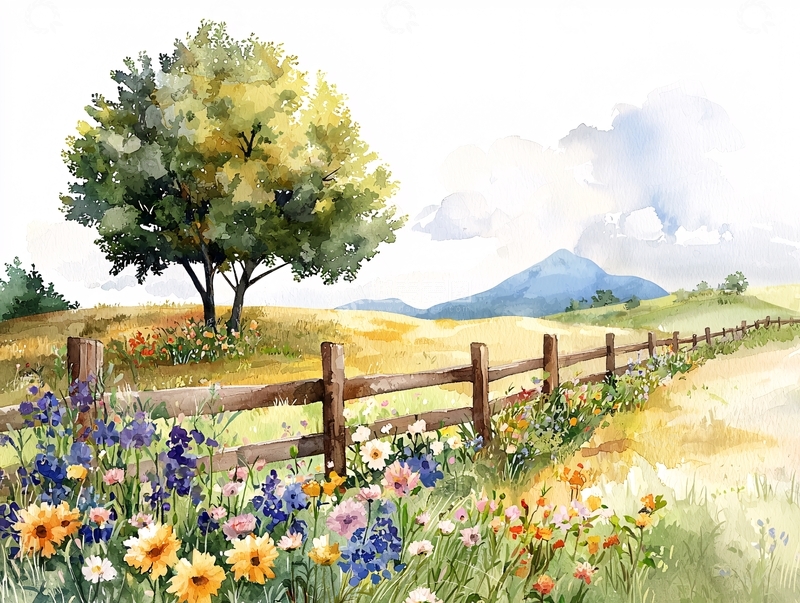 高清大图下载【趣麦麦图】田园风光水彩画