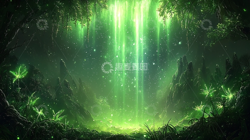 高清大图下载【趣麦麦图】森林深处绿色光芒
