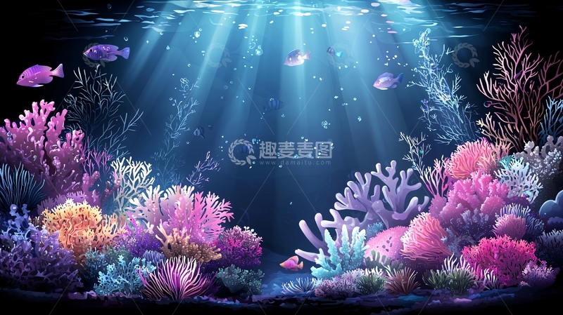 高清大图下载【趣麦麦图】水下世界梦幻珊瑚鱼群