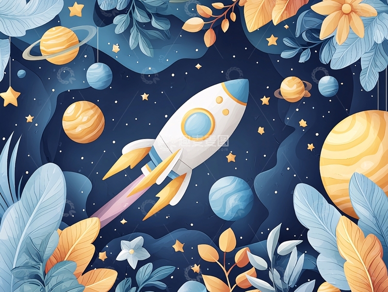 高清大图下载【趣麦麦图】宇宙飞船星空背景装饰