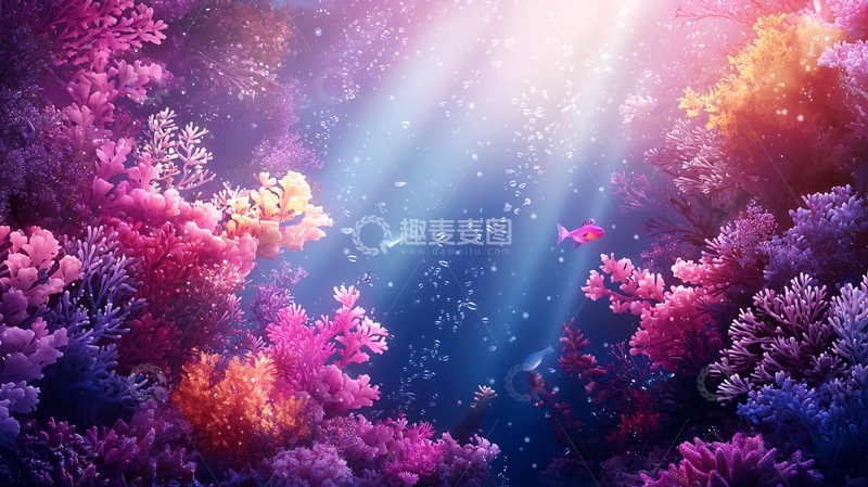 高清大图下载【趣麦麦图】梦幻珊瑚礁光束