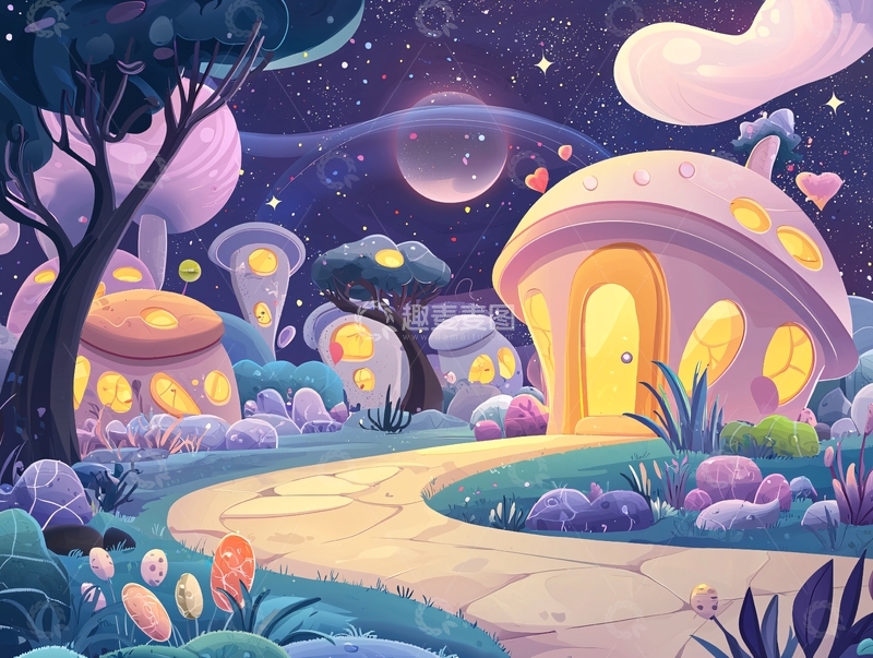 高清大图下载【趣麦麦图】梦幻外星小镇夜景