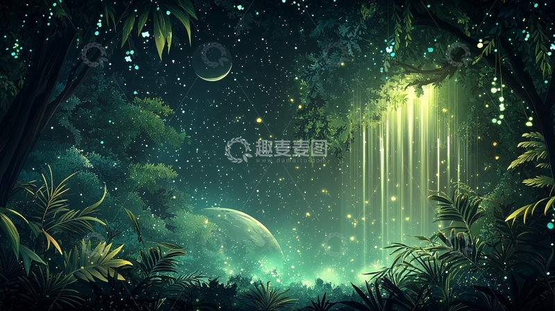 高清大图下载【趣麦麦图】梦幻森林夜景