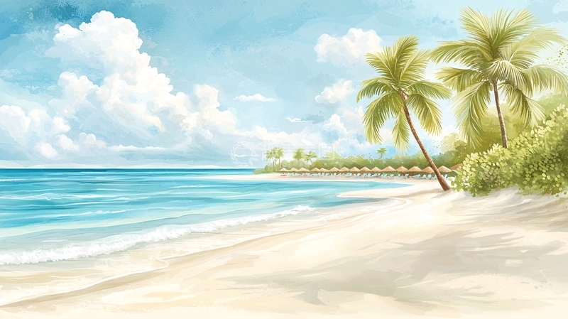高清大图下载【趣麦麦图】热带海滩风光绘画