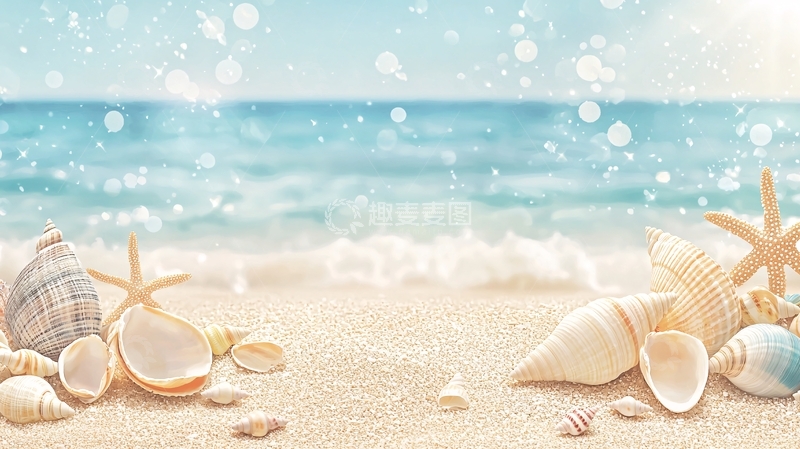 高清大图下载【趣麦麦图】海滩上的贝壳和海星