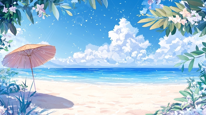 高清大图下载【趣麦麦图】海滩伞唯美梦幻插画