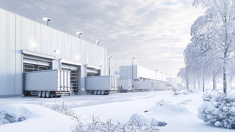 高清大图下载【趣麦麦图】冰雪覆盖的冷链仓库
