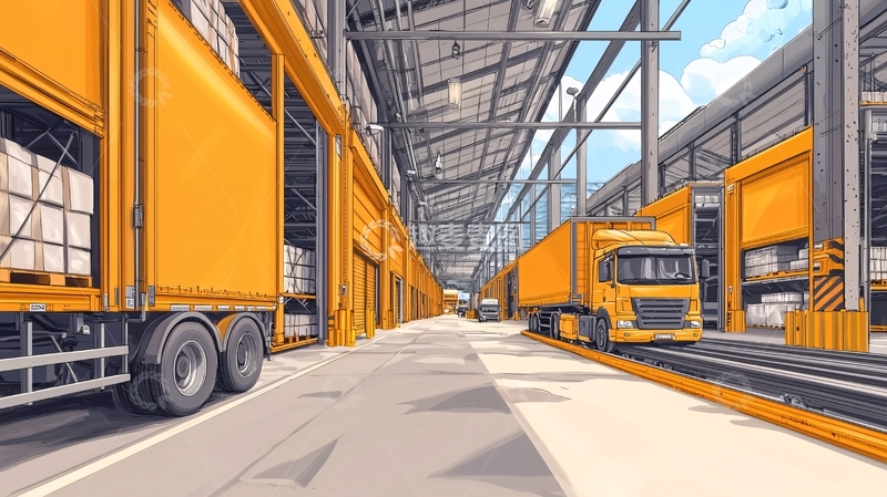 高清大图下载【趣麦麦图】工业仓库中的黄色卡车