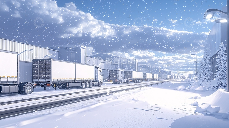 高清大图下载【趣麦麦图】雪中的白色卡车城市街景