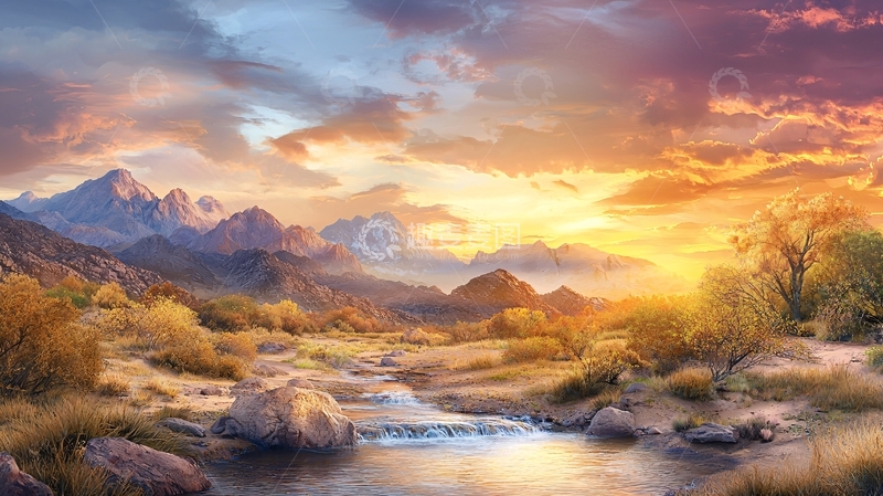 高清大图下载【趣麦麦图】金色夕阳下的山水风景