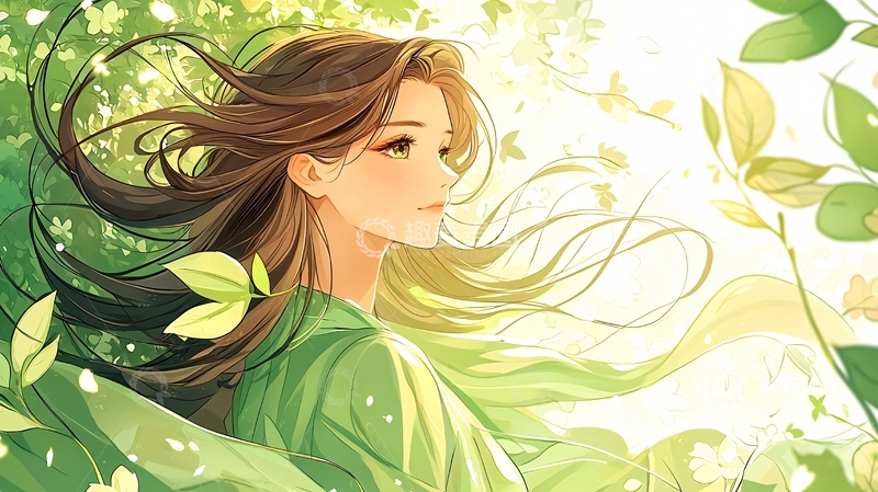 高清大图下载【趣麦麦图】清新唯美的绿色少女