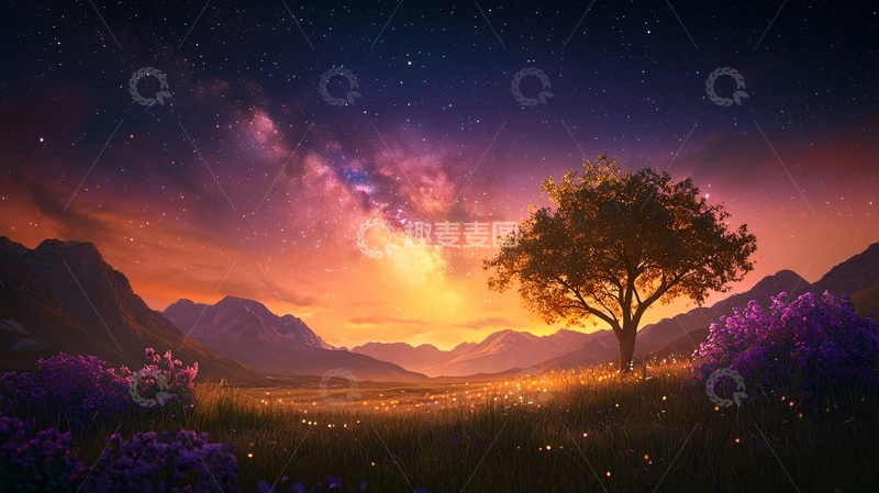 高清大图下载【趣麦麦图】星空下的孤独树