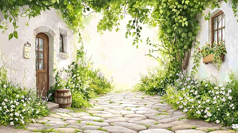 高清大图下载【趣麦麦图】绿植环绕的石头小屋