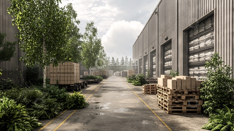 高清大图下载【趣麦麦图】工业建筑旁的绿化景观