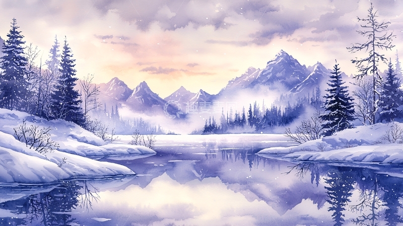 高清大图下载【趣麦麦图】宁静的雪山湖泊风景