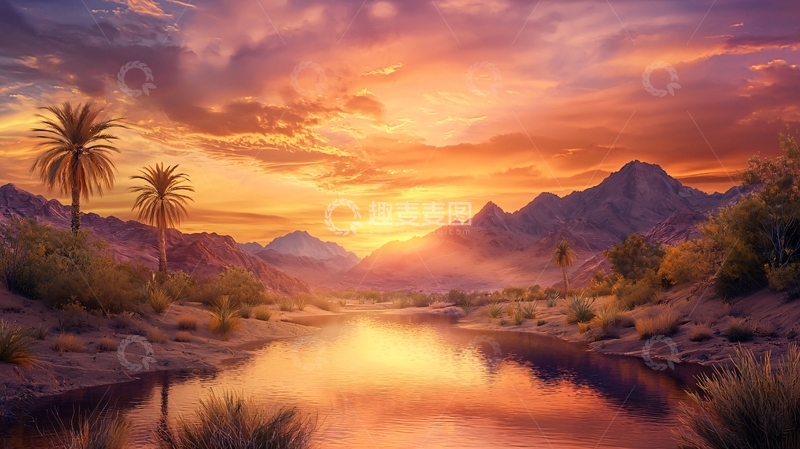 高清大图下载【趣麦麦图】金色夕阳下的河流美景