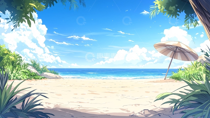 高清大图下载【趣麦麦图】-美丽的海滩晴空万里