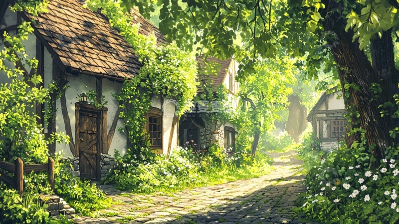 高清大图下载【趣麦麦图】绿意盎然的乡村小屋