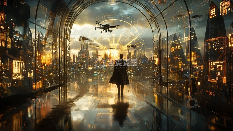 高清大图下载【趣麦麦图】-未来都市里的孤独身影