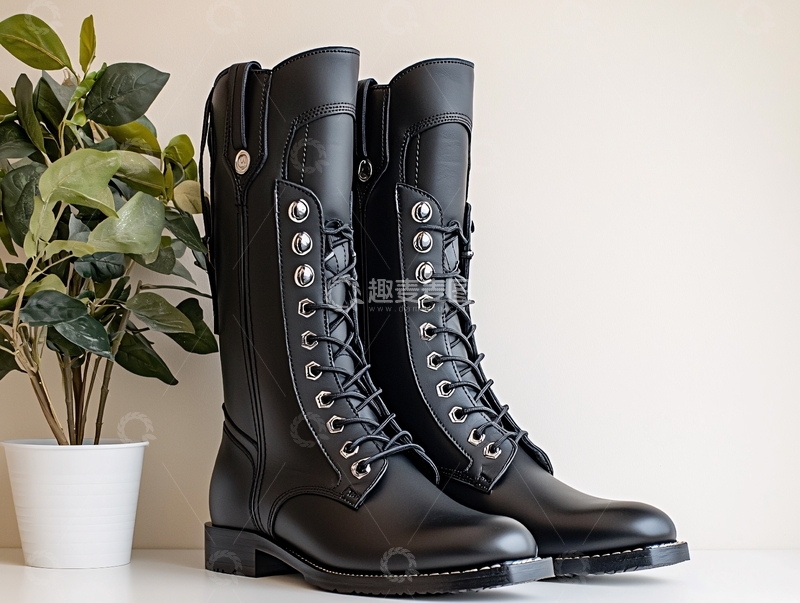 高清大图下载【趣麦麦图】黑色及膝系带靴子