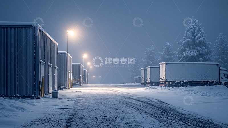 高清大图下载【趣麦麦图】雪夜仓库高清图片