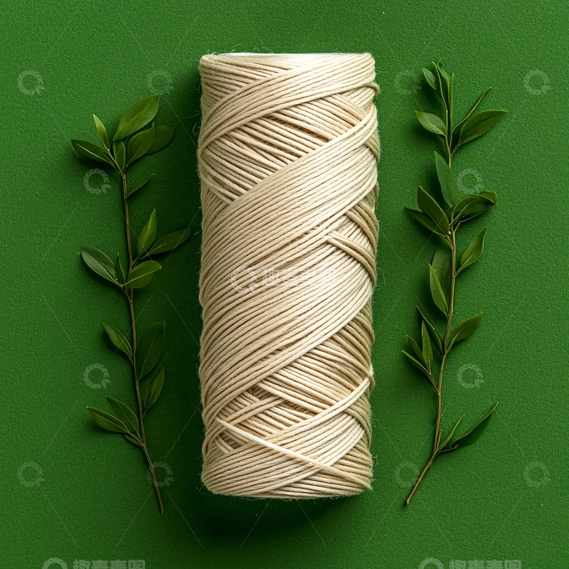 高清大图下载【趣麦麦图】米色线卷与绿叶装饰