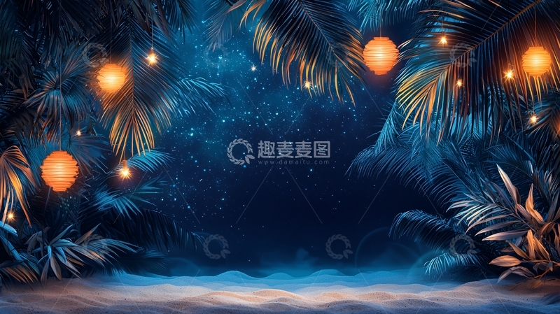 高清大图下载【趣麦麦图】梦幻深蓝色丛林夜景