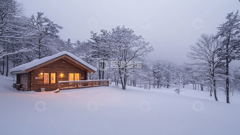 高清大图下载【趣麦麦图】雪中木屋高清图片