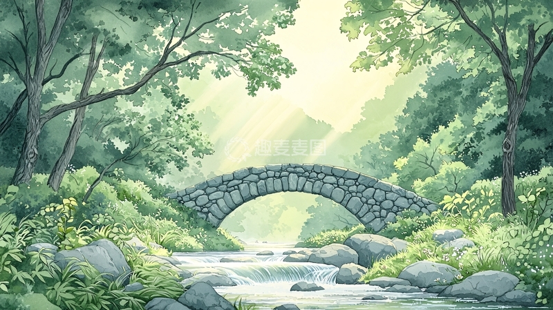 高清大图下载【趣麦麦图】绿意盎然的小桥流水