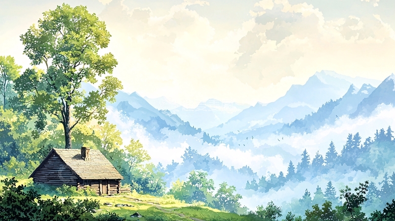 高清大图下载【趣麦麦图】小屋依山傍水风景如画