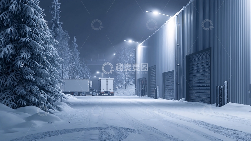 高清大图下载【趣麦麦图】冬夜雪景工业建筑
