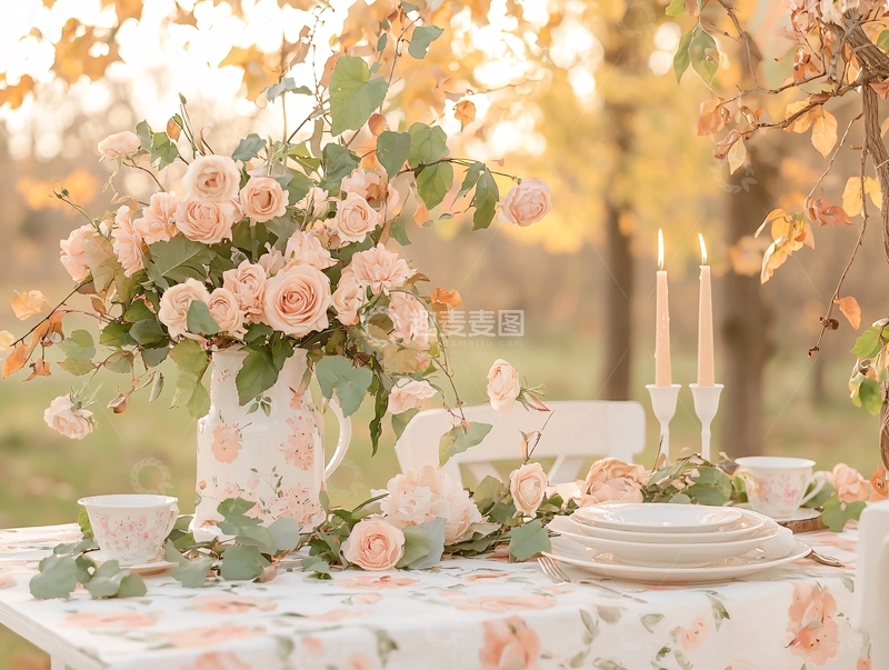高清大图下载【趣麦麦图】秋日花园餐桌