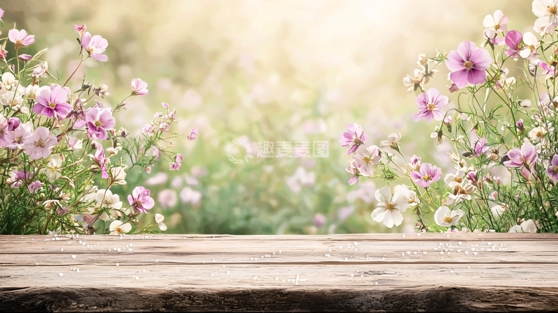 高清大图下载【趣麦麦图】紫色花卉木质桌面背景