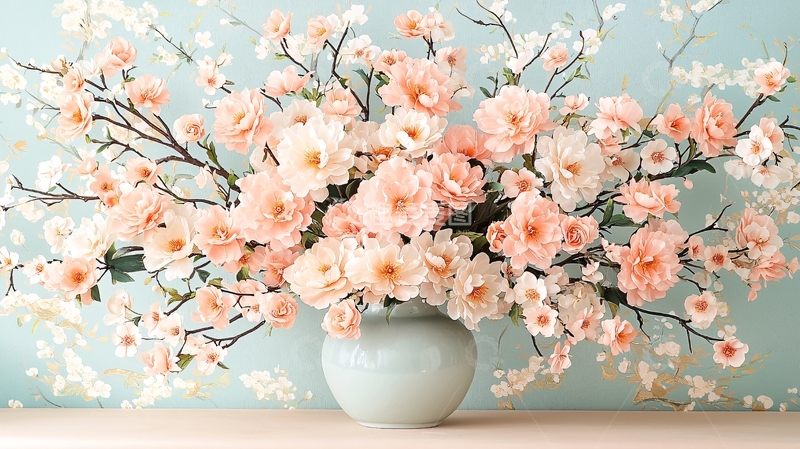 高清大图下载【趣麦麦图】淡粉色花朵在花瓶中绽放
