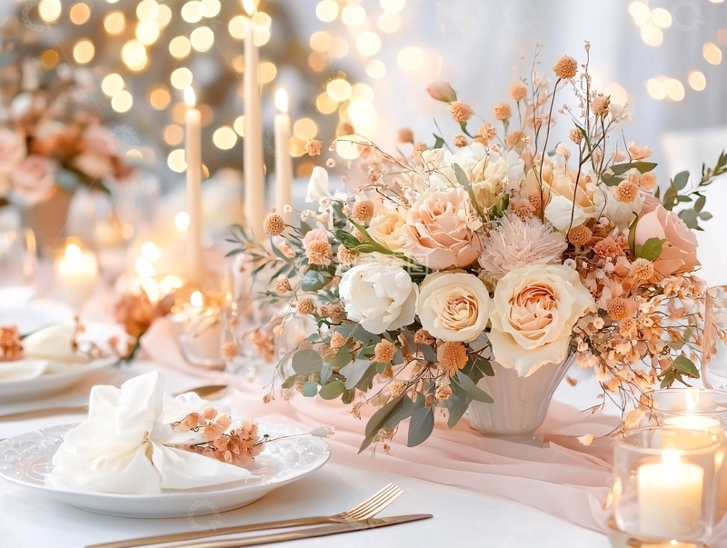 高清大图下载【趣麦麦图】浪漫的婚礼餐桌鲜花装饰