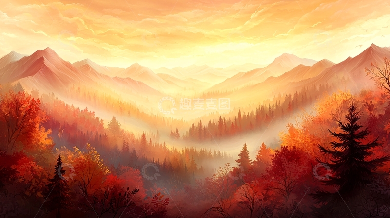 高清大图下载【趣麦麦图】秋日山林间的温暖阳光