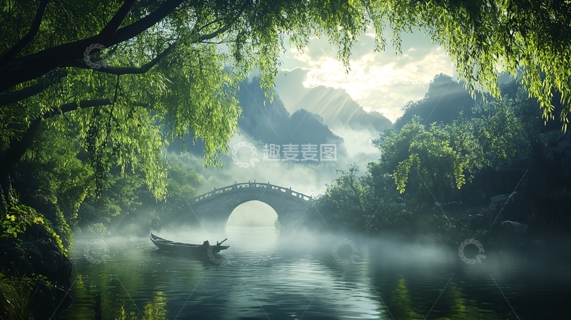 高清大图下载【趣麦麦图】绿树环绕的平静湖面