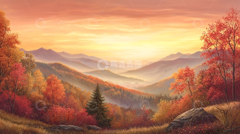 高清大图下载【趣麦麦图】秋日山峦日落美景