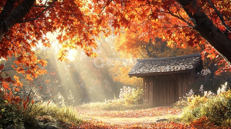 高清大图下载【趣麦麦图】秋日暖阳下的小屋