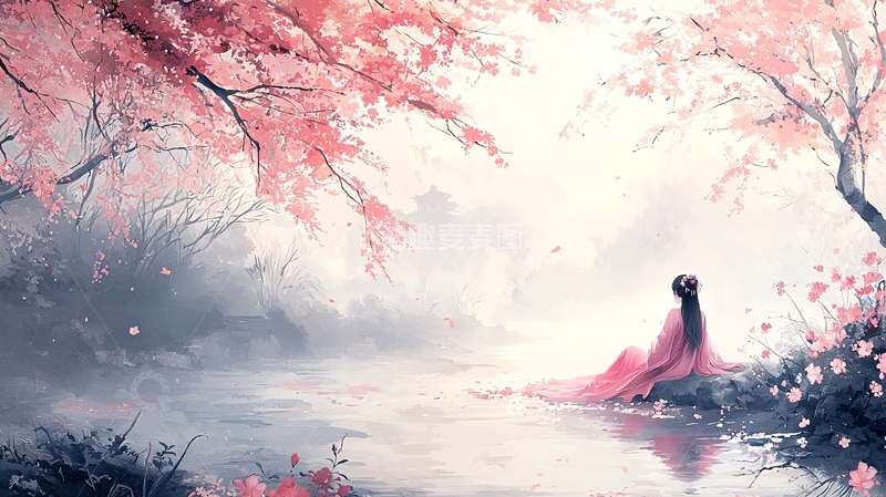 高清大图下载【趣麦麦图】粉色樱花树下