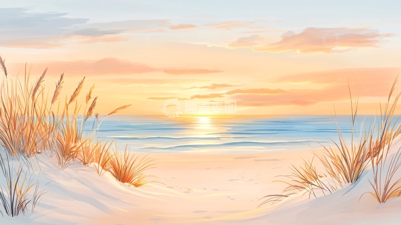 高清大图下载【趣麦麦图】金色沙滩日落海景