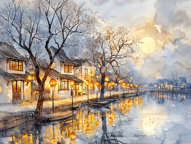 高清大图下载【趣麦麦图】水乡夜色高清图片