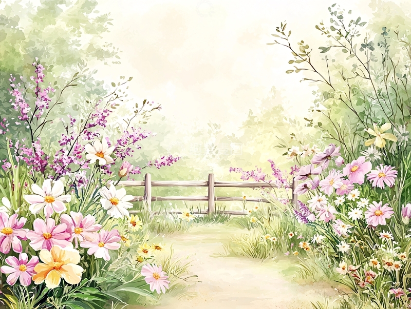 高清大图下载【趣麦麦图】鲜花盛开的田园小路